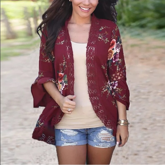 Sweaters - Brand New Lace Detail Belled Sleeves Open Cardigan